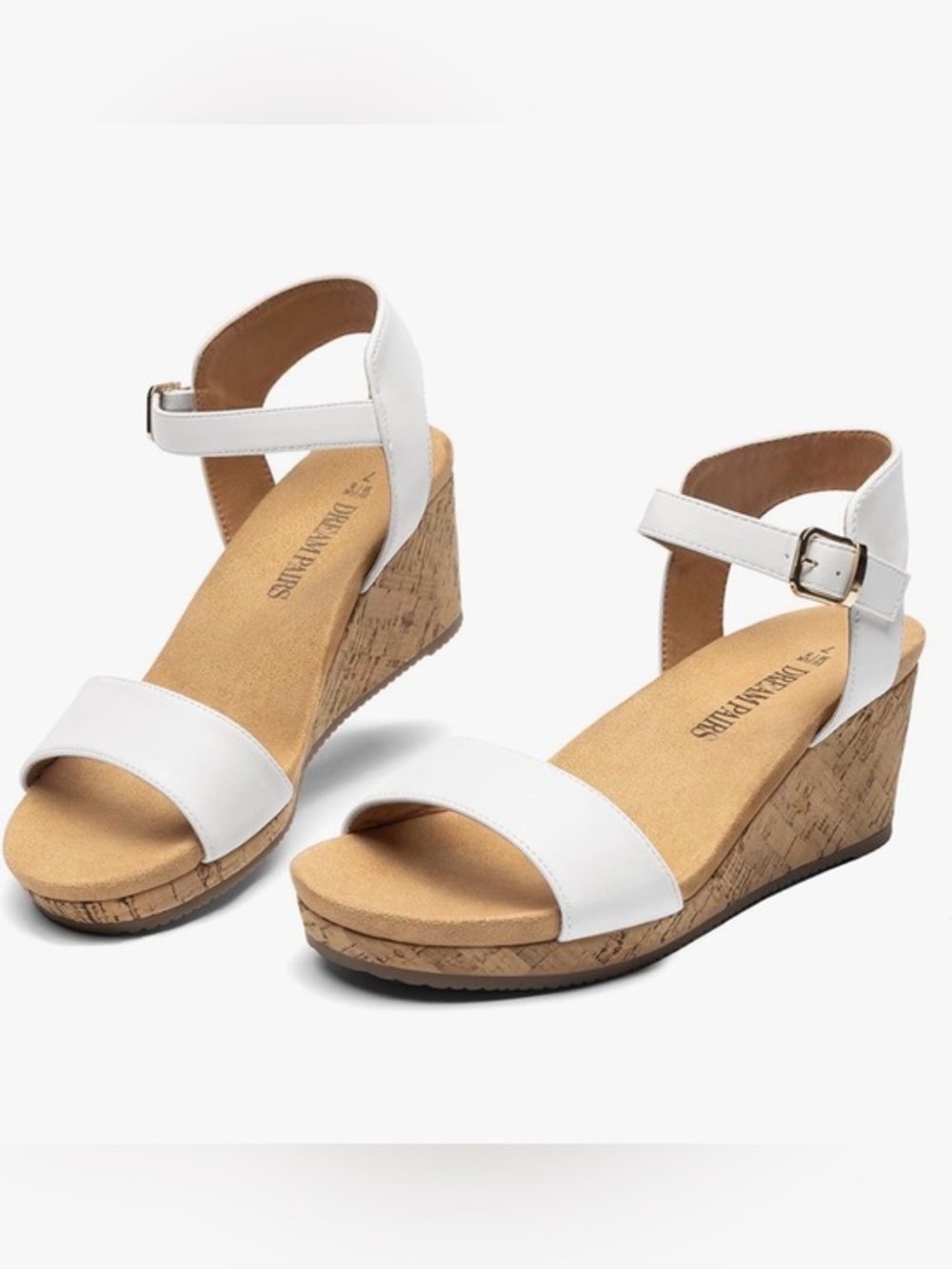 Dream Pairs 9.5 white wedge open toe sandals with buckle